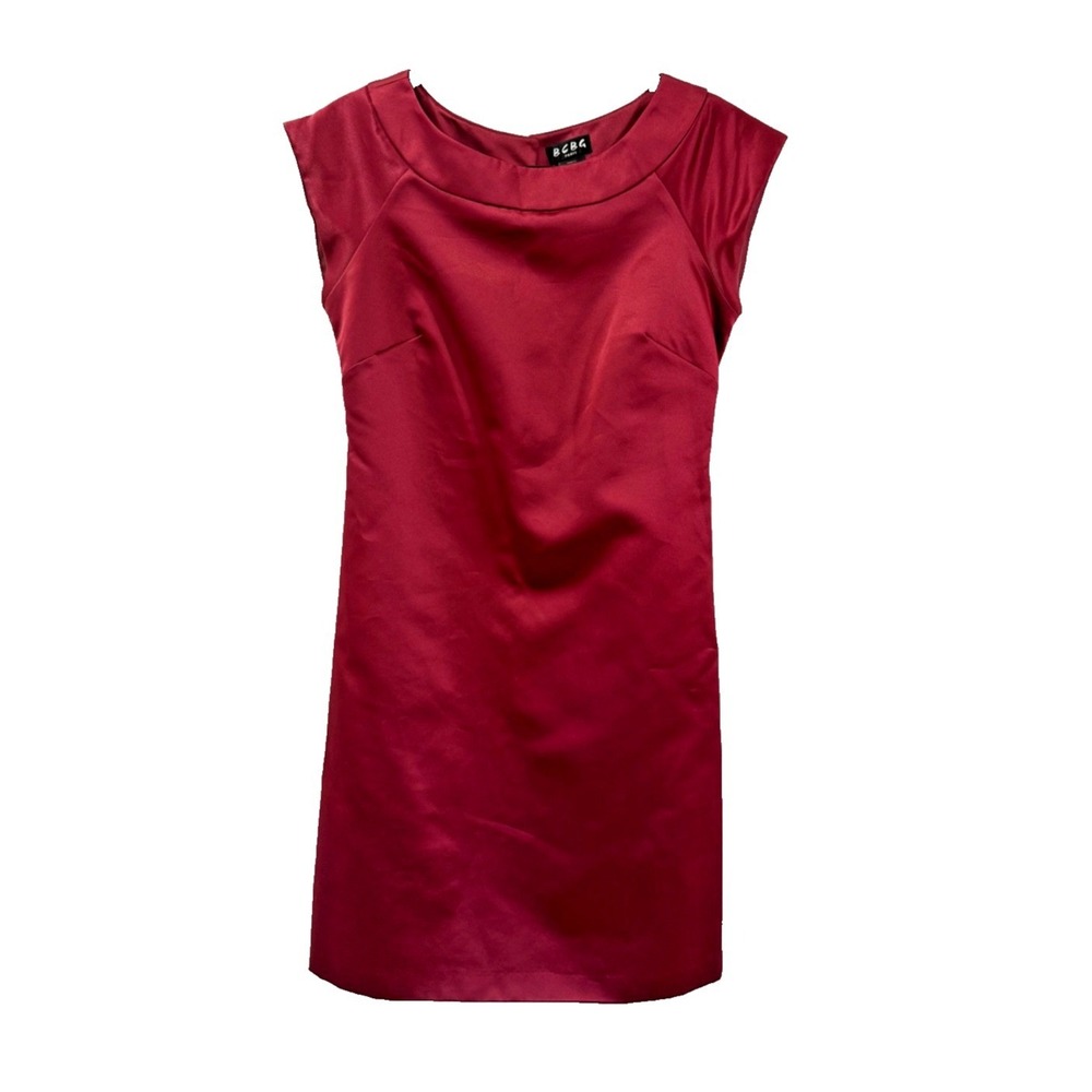 BCBG Paris Sheath Dress Size 6 | Cap‎ Sleeve Satin Berry Red Cocktail Party